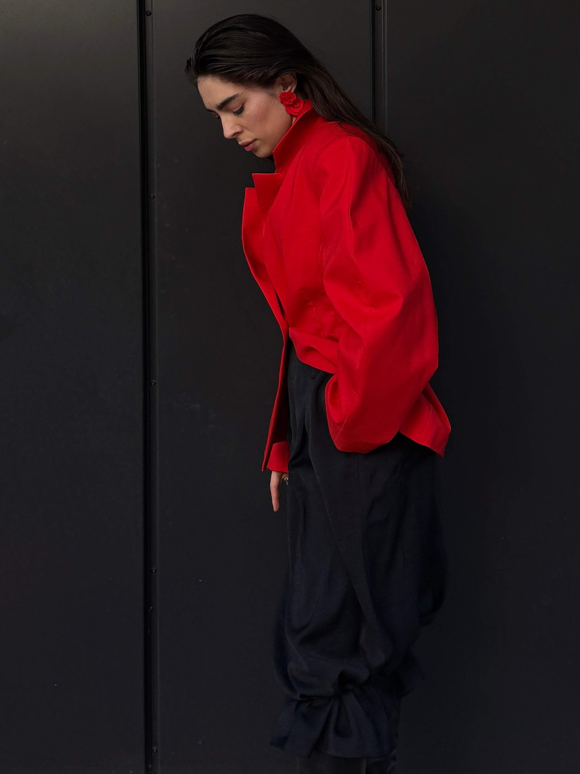 Structured Pure Wool Blazer with Statement Sleeves