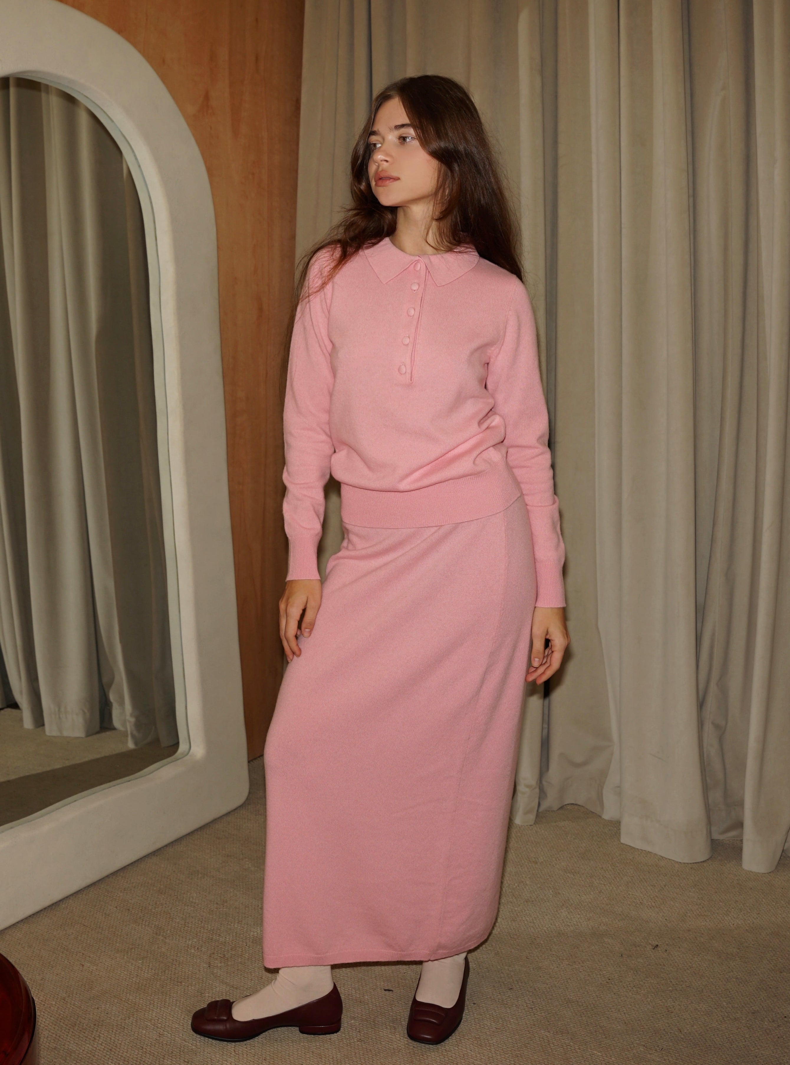Merino Polo Knitted Jumper - Soft Pink