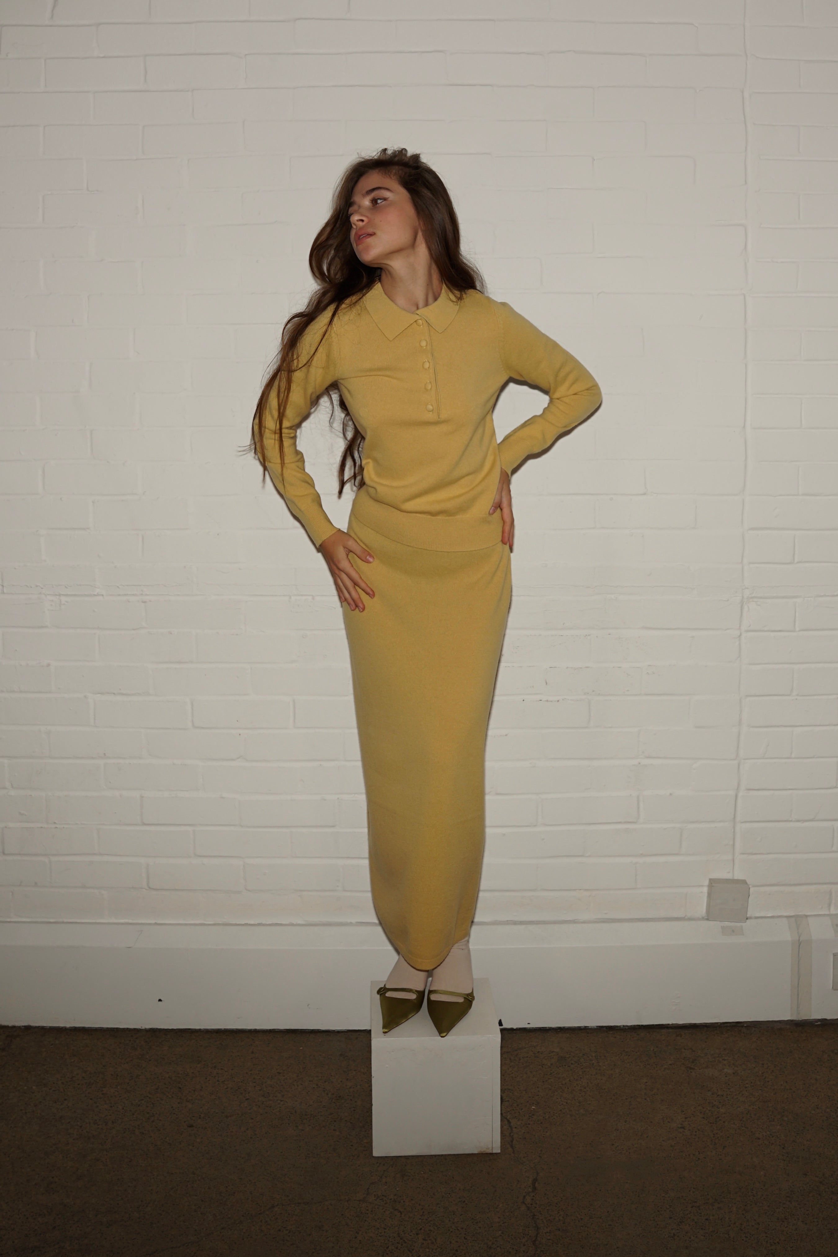 PURE MERINO WOOL SKIRT- Mustard Yellow