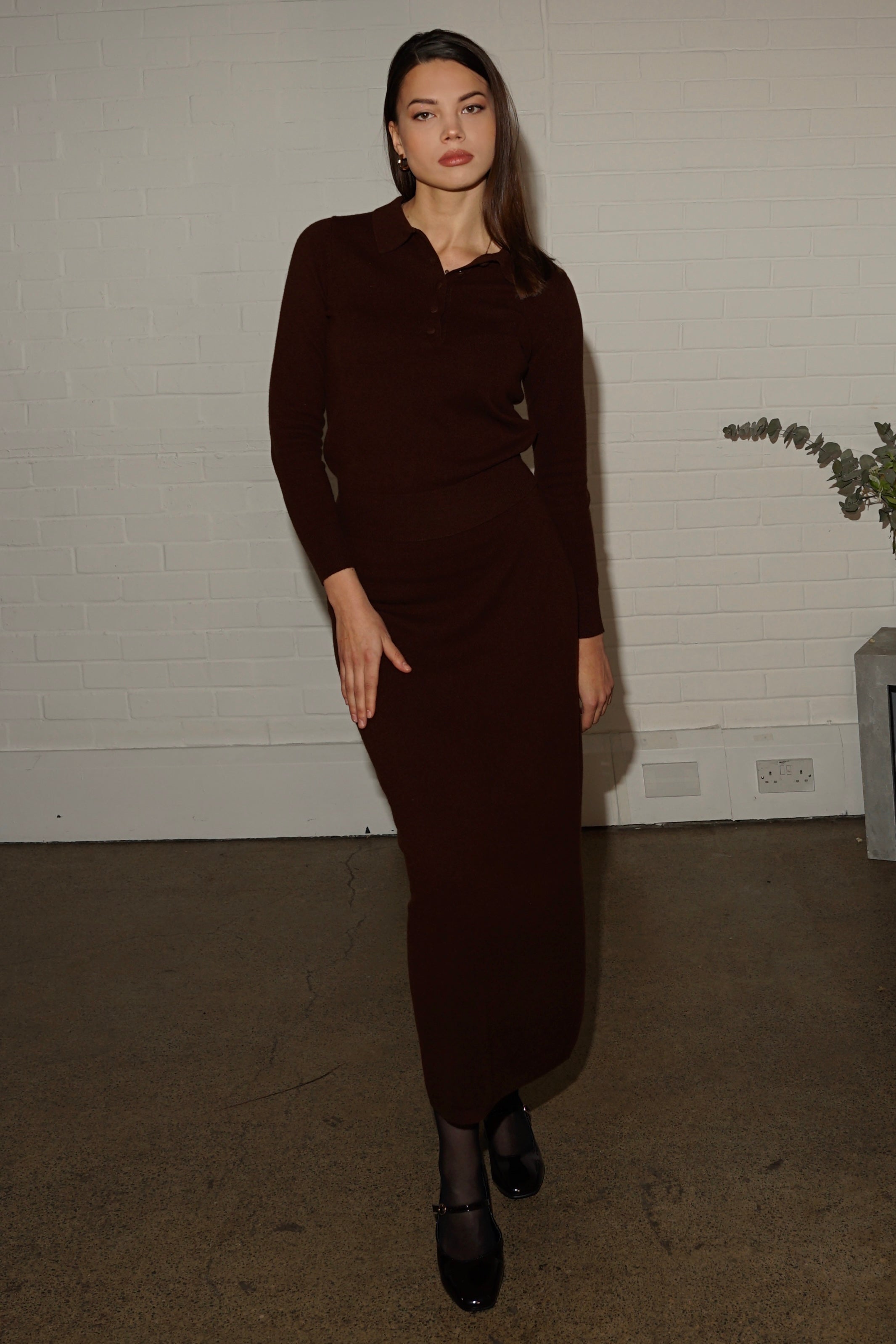 PURE MERINO WOOL POLO JUMPER
 - Deep Brown
