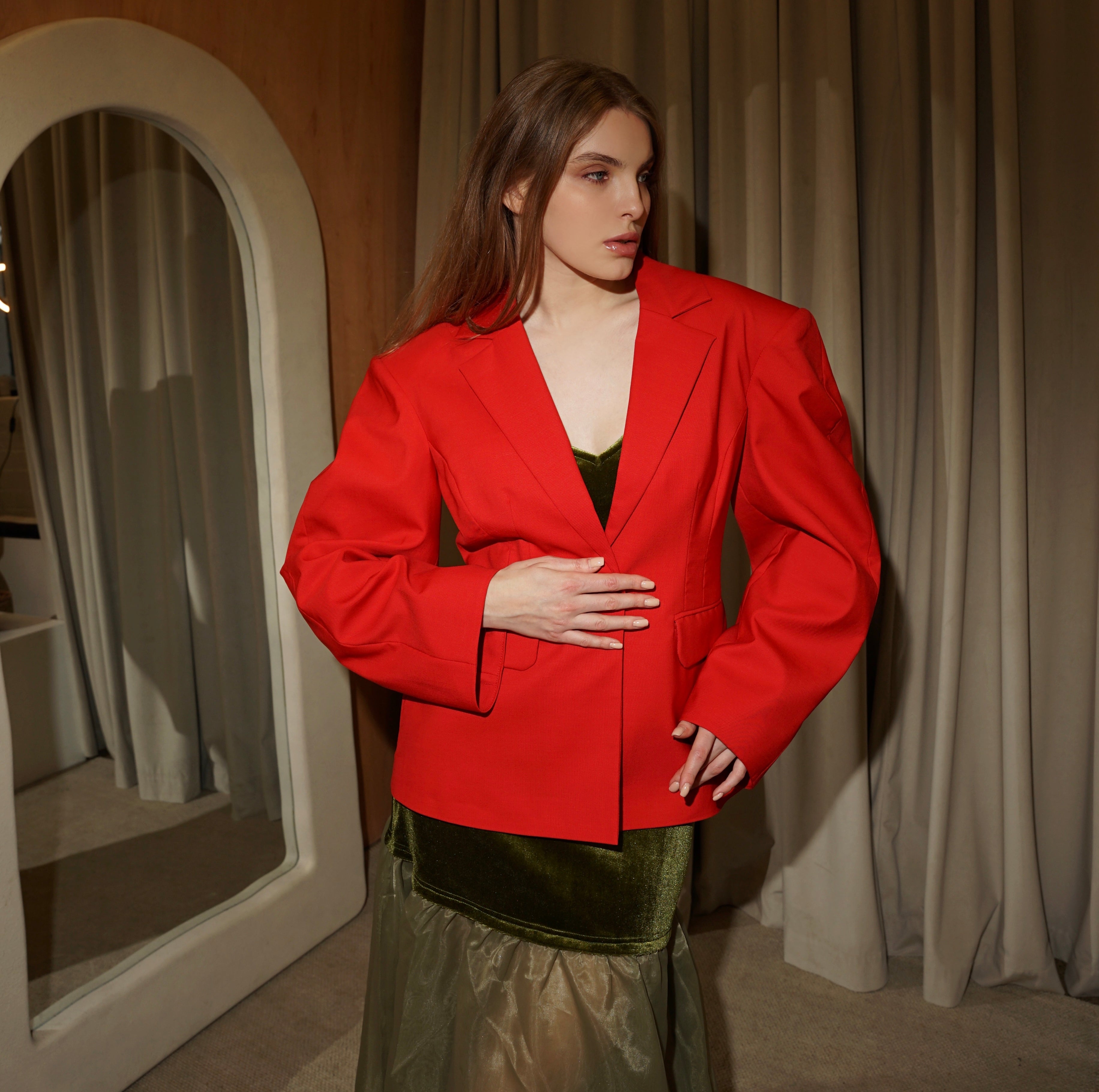 Structured Pure Wool Blazer with Statement Sleeves