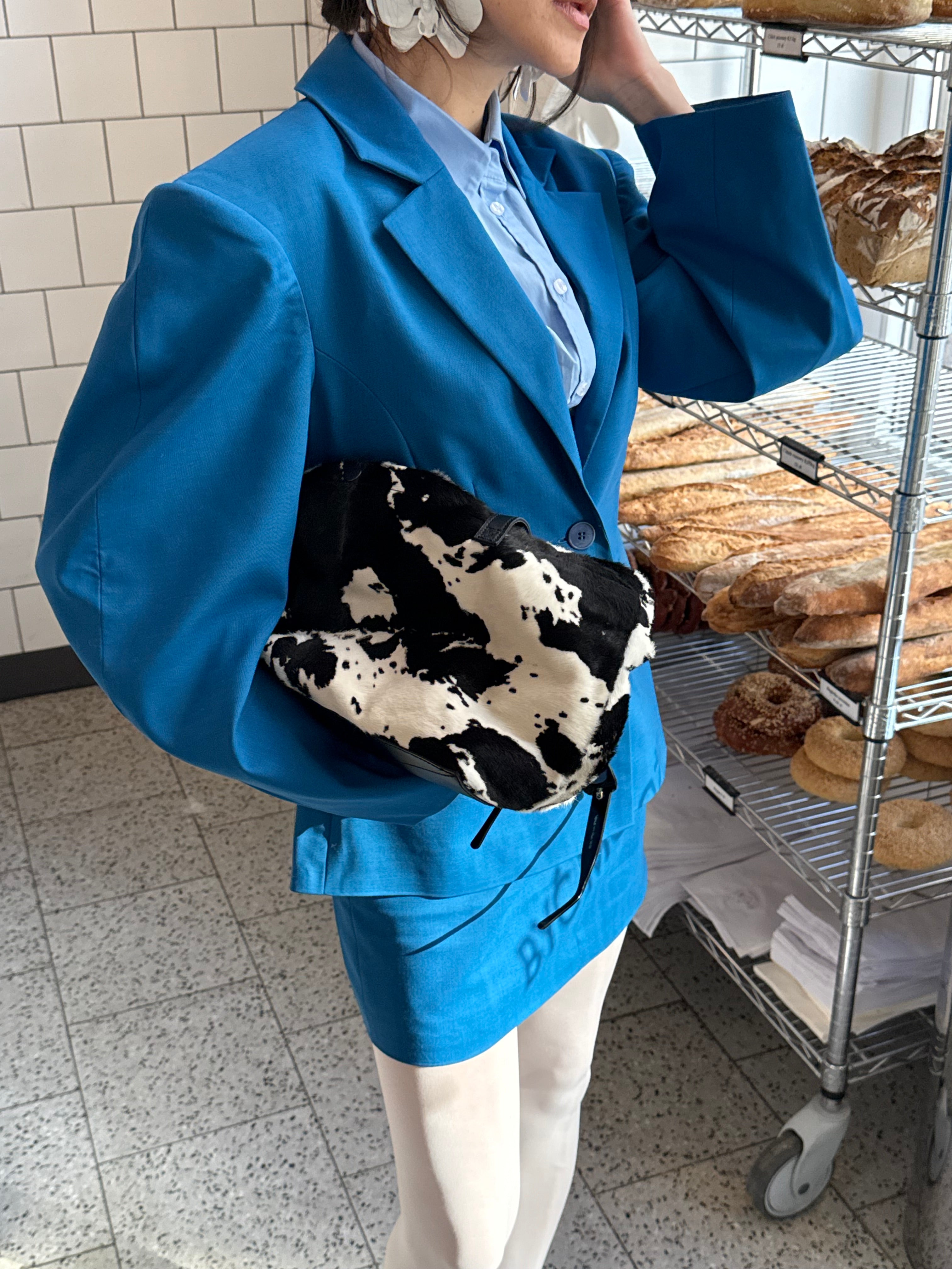 Structured Pure Wool Blazer with Statement Sleeves Blue