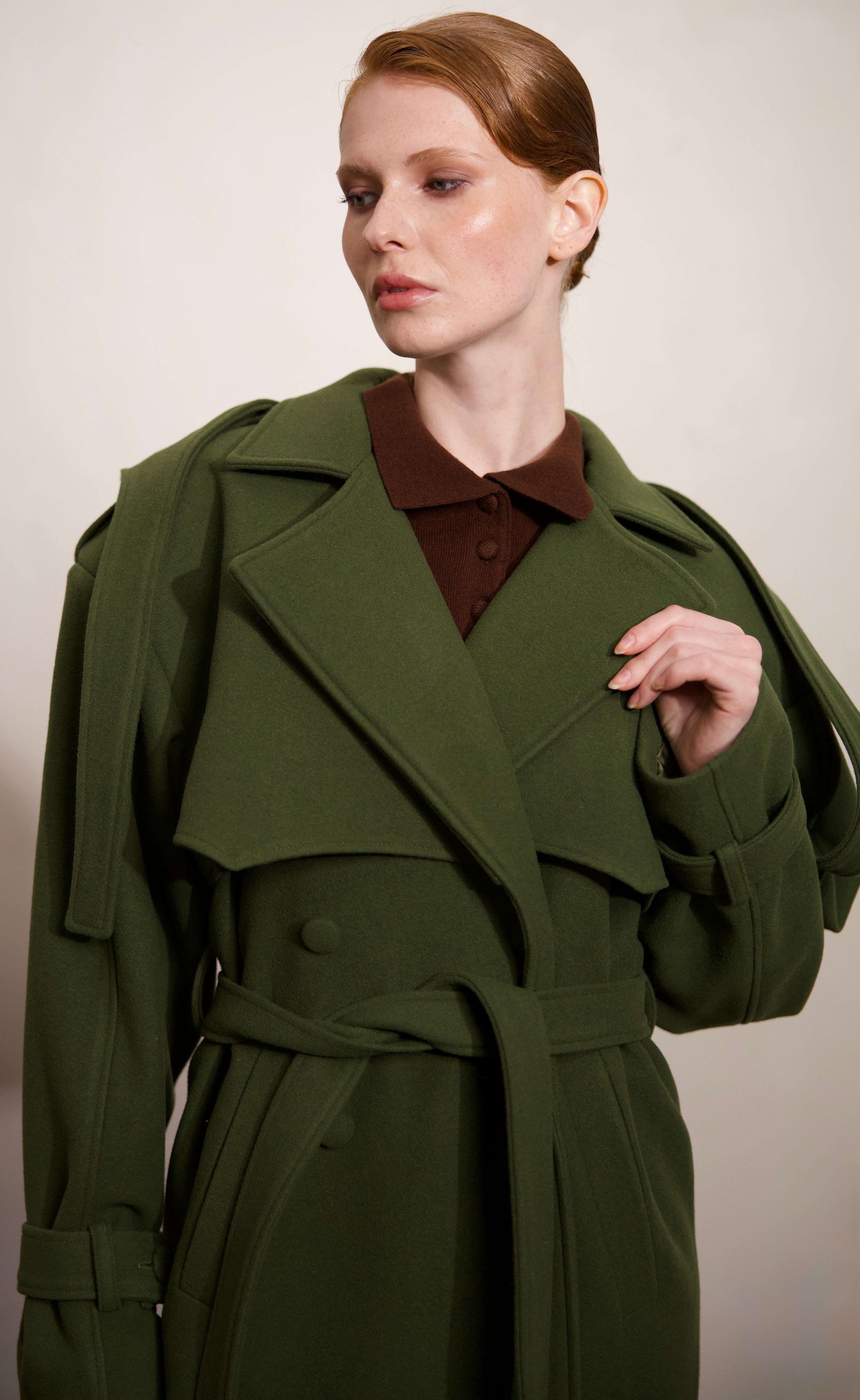 Wool Double-Breasted Overcoat with Detachable Hood