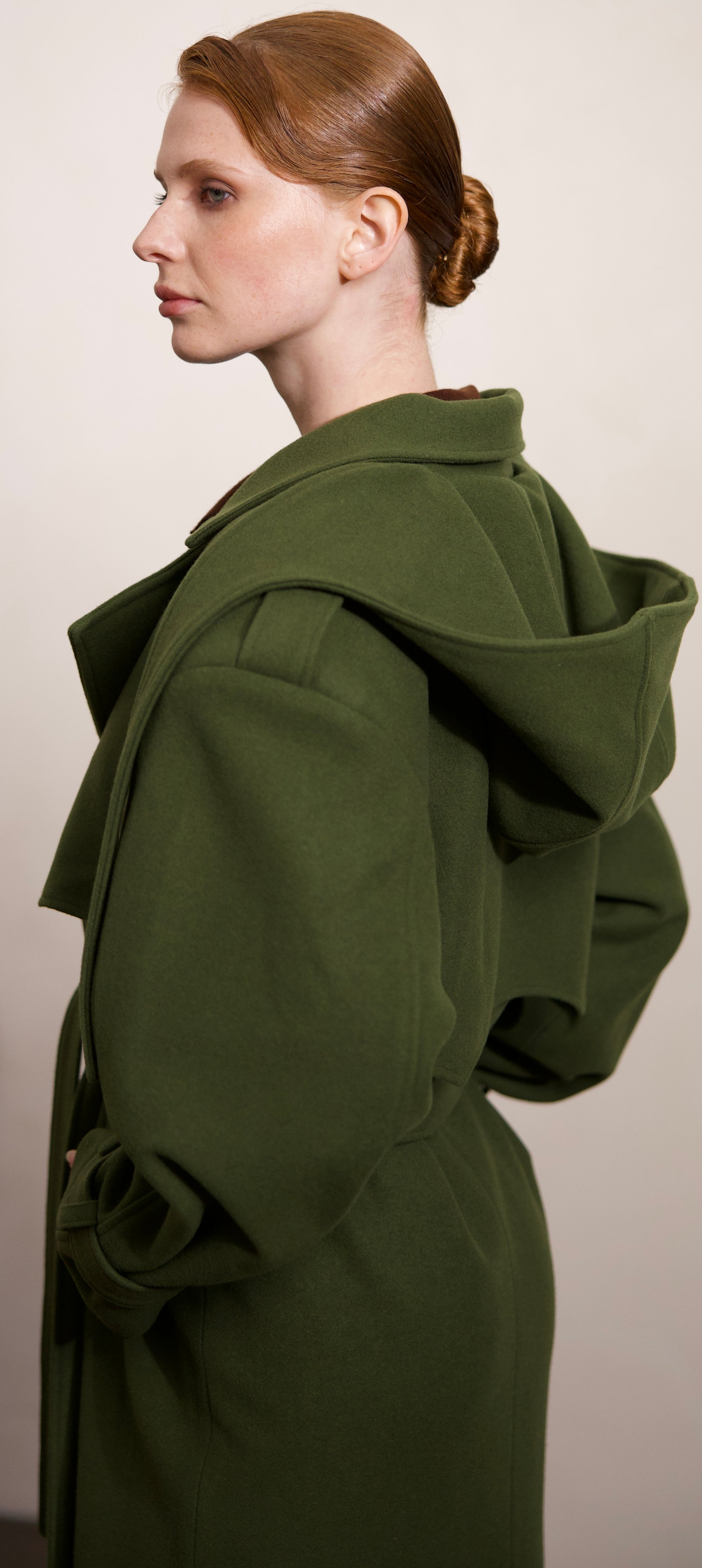 Wool Double-Breasted Overcoat with Detachable Hood