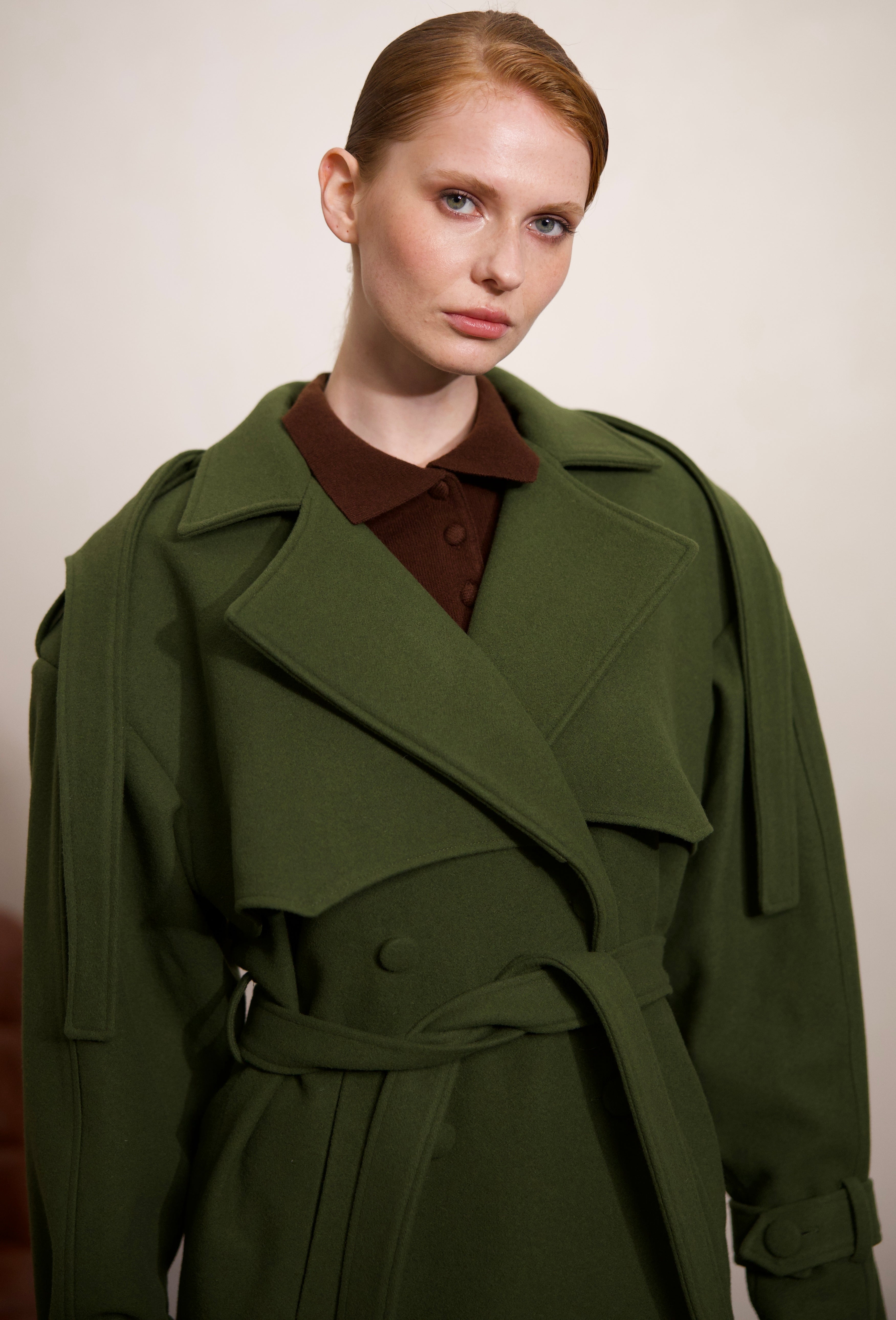 Wool Double-Breasted Overcoat with Detachable Hood