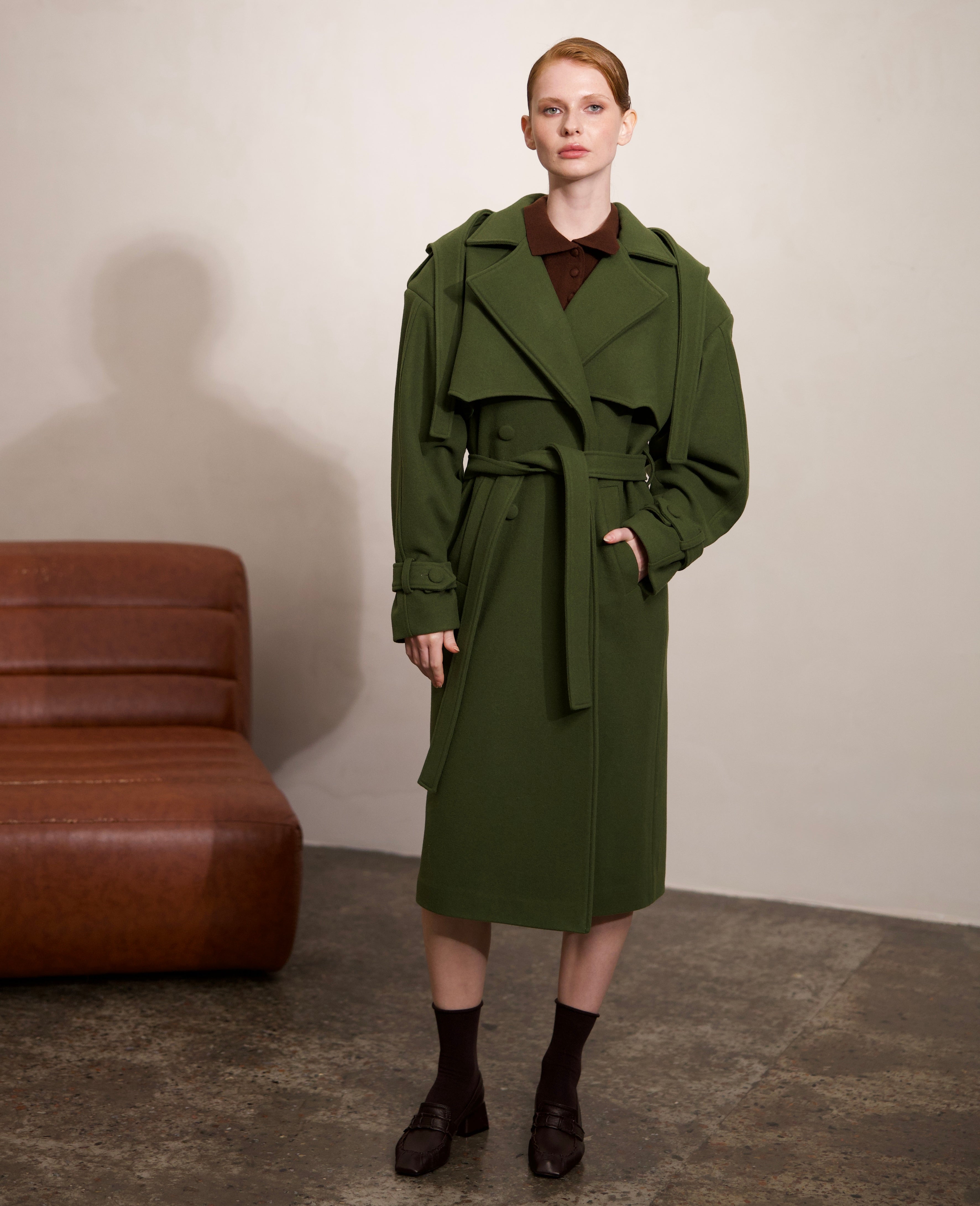 Wool Double-Breasted Overcoat with Detachable Hood