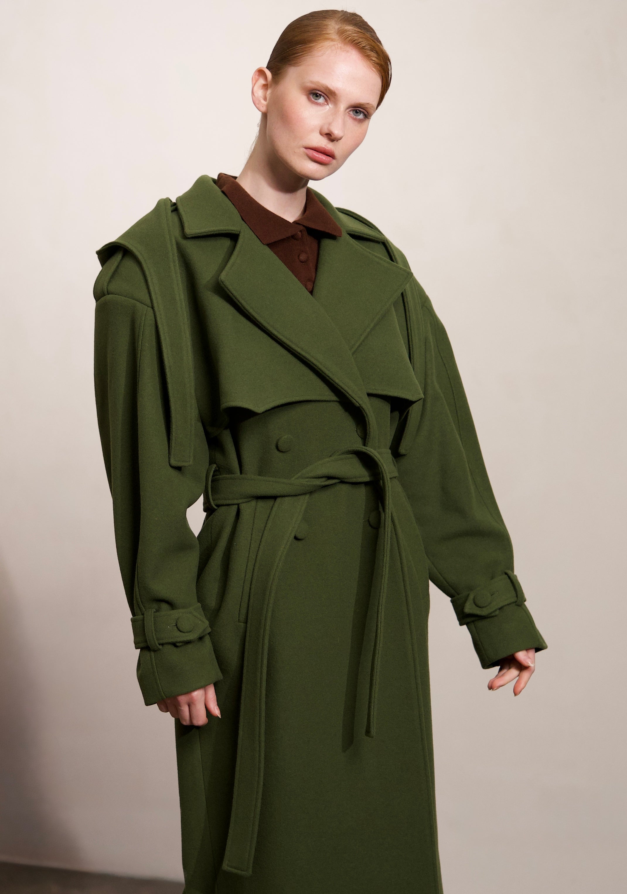 Wool Double-Breasted Overcoat with Detachable Hood