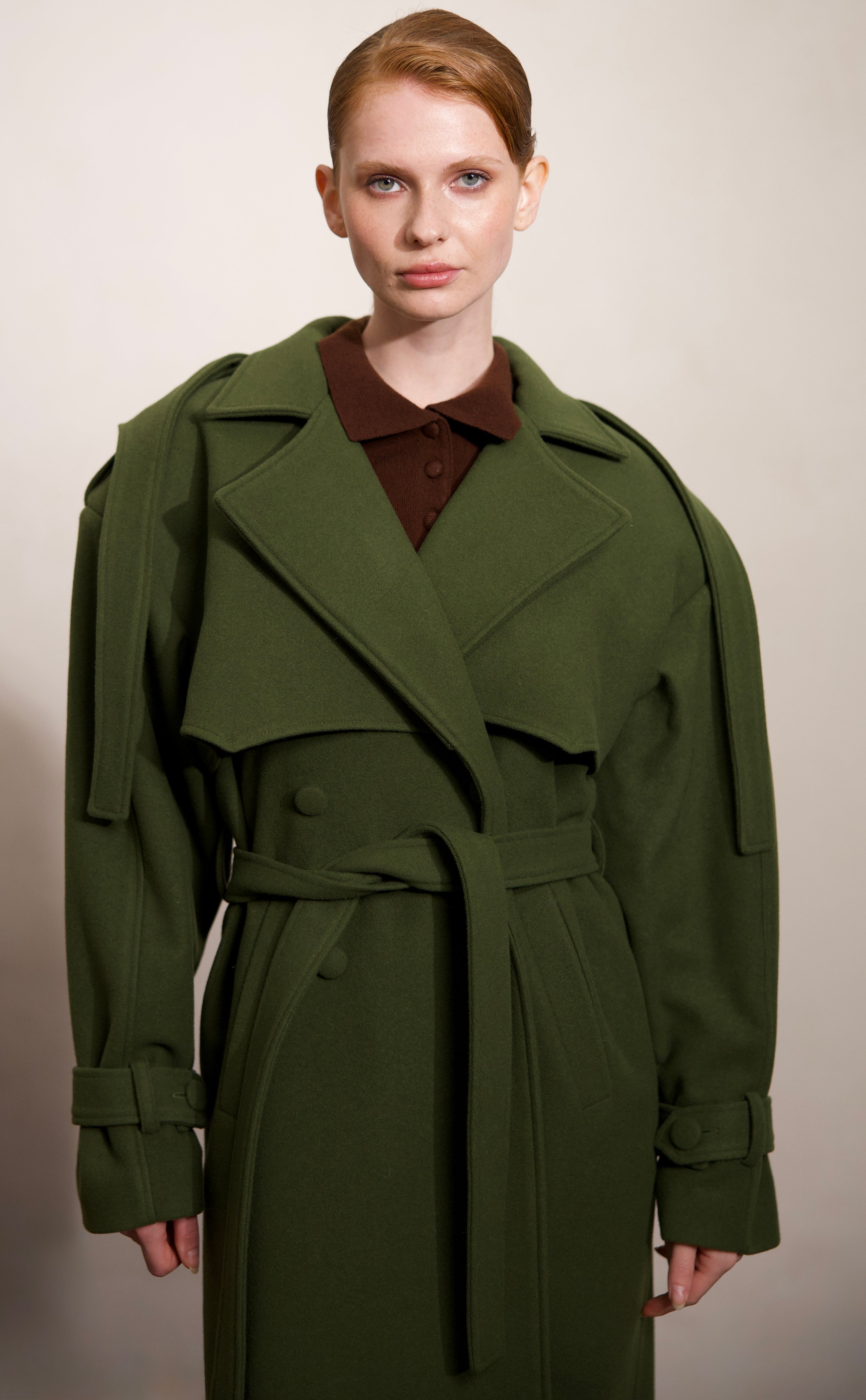 Wool Double-Breasted Overcoat with Detachable Hood