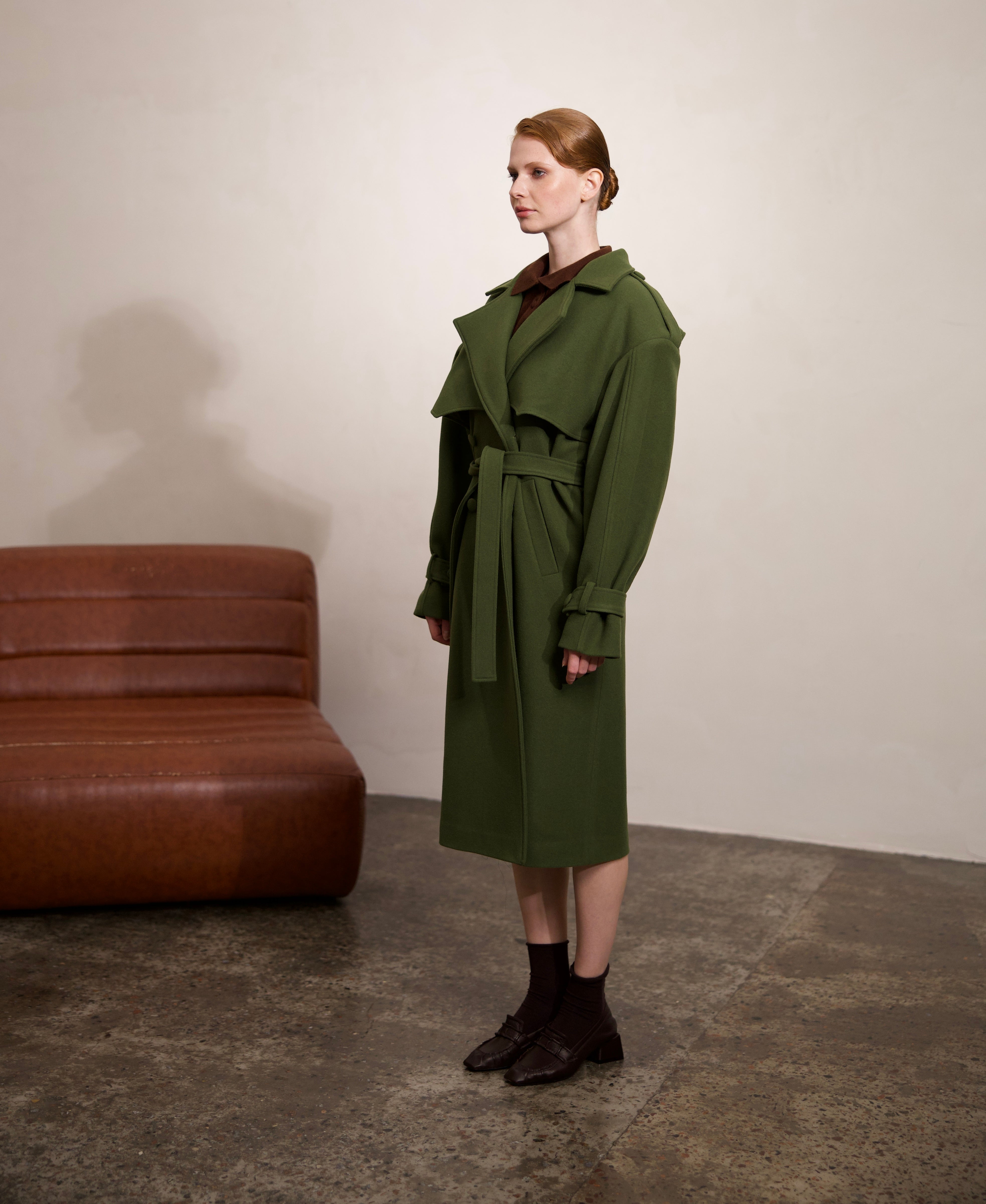 Wool Double-Breasted Overcoat with Detachable Hood