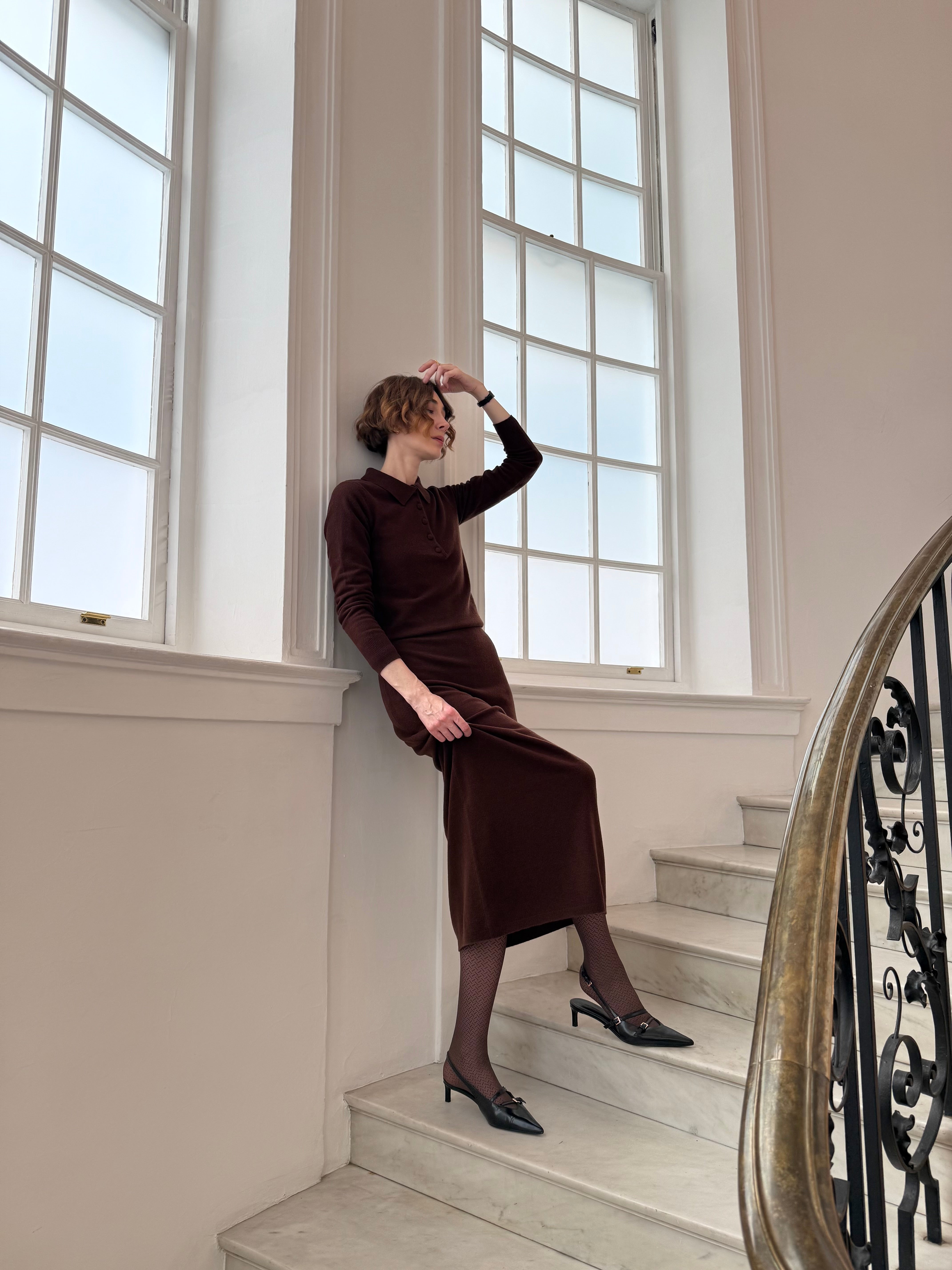 PURE MERINO WOOL POLO JUMPER
 - Deep Brown