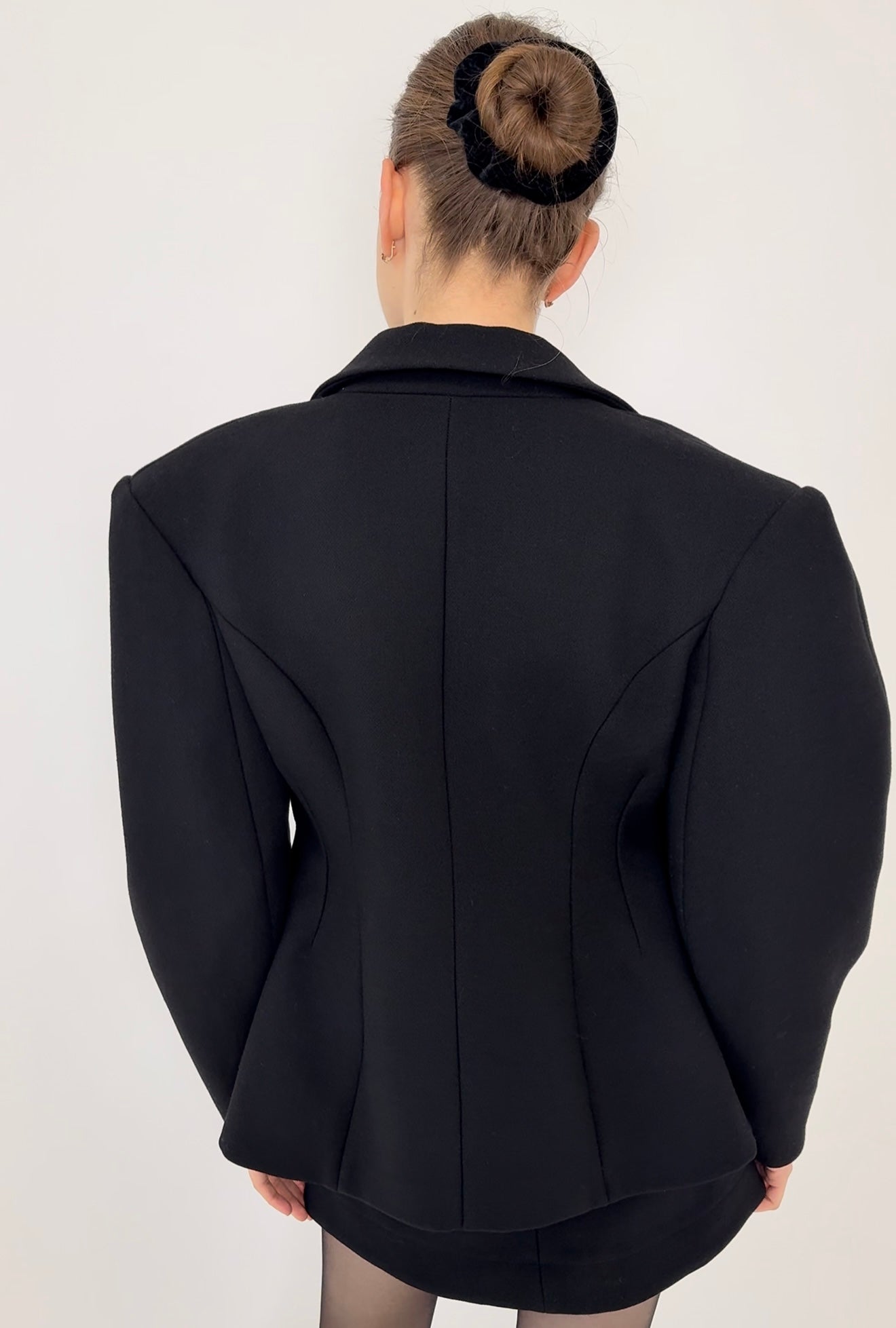 Structured Pure Wool Blazer with Statement Sleeves Black