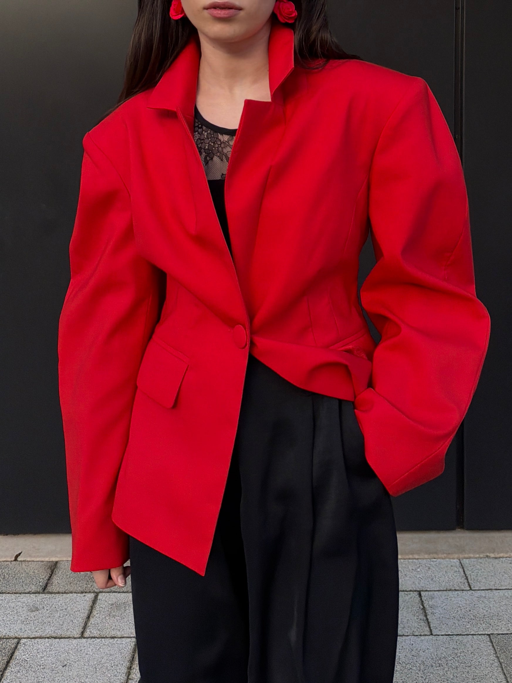 Structured Pure Wool Blazer with Statement Sleeves