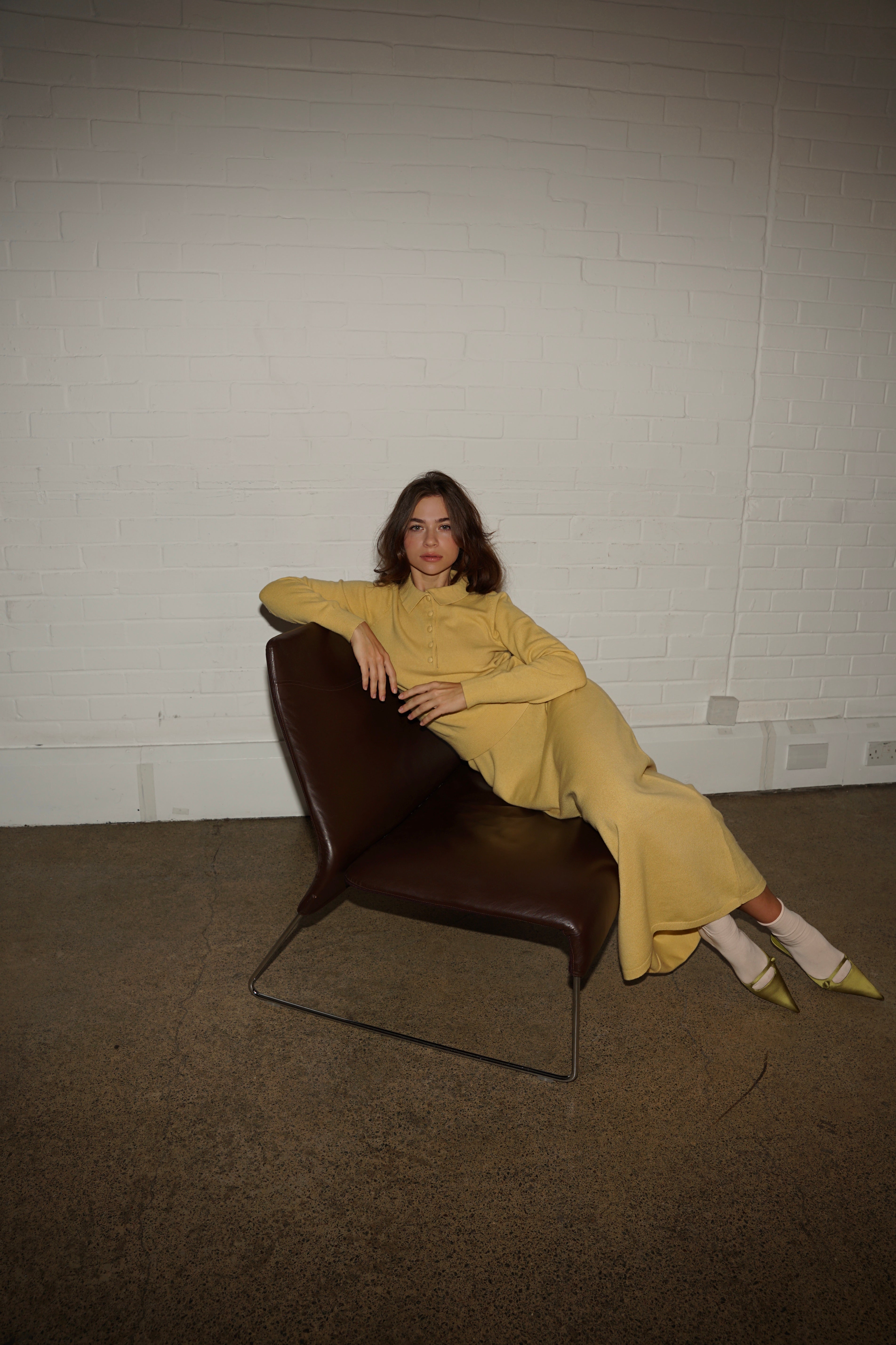 Merino Knitted Midi-Length Skirt - Mustard Yellow